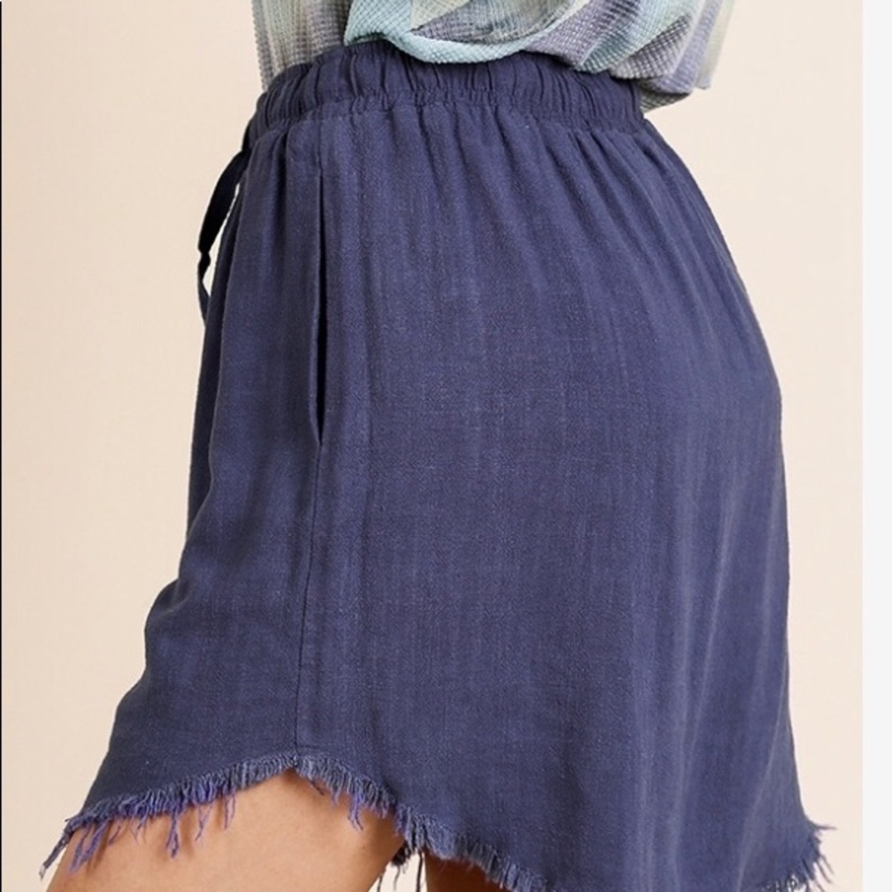 HIGH LOW LINEN BLEND SKIRT IN BLUE - Picture 4 of 5